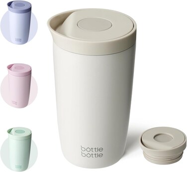 bottle Insulated Stainless Steel Travel Mug, 350ml Capacity, Coffee Cup with Push Button, Lid Keeps Cold and Hot for 12 Hours - Grey