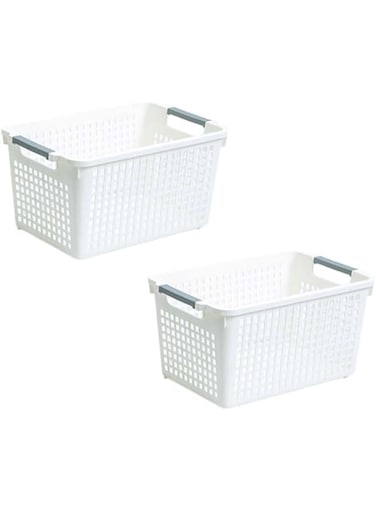 FCG Home - 2 Pack - White Basket Laundry Pantry Cupboard Storage Organizer Box Bin (Small, White)