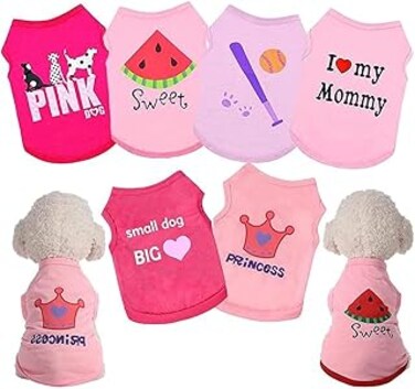 TOMVAES 6 Pack Puppy Clothes,Pet T Shirt,Dog Shirt Puppy Sweatshirt Pet Sleeveless Vest Girl Dog Clothes Doggy Female Apparel for Small to Medium Dogs Puppy Cat (M)