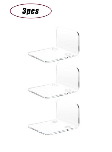Floating Wall Shelves Storage Set of 3 - Small Shelf , 10-Piece Strong Tapes, No Drill (Clear)
