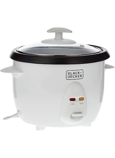 BLACK+DECKER Rice Cooker, 400W, 1L Capacity, Removable Nonstick Bowl, Steaming Tray, Glass Lid, Cool-Touch Design, Auto Warm Function, Water Level Indicator, Quick Meals, 220-240V, White - RC1050-B5