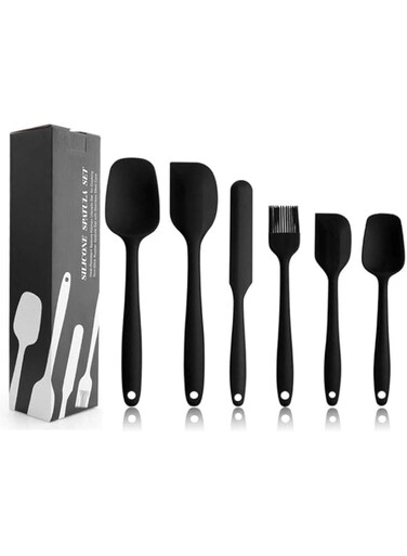 EKKONG Silicone Spatula Set - 6 Piece Non-Stick Rubber Spatula Set with Stainless Steel Core - Heat-Resistant Spatula Kitchen Utensils Set for Cooking, Baking and Mixing - Black