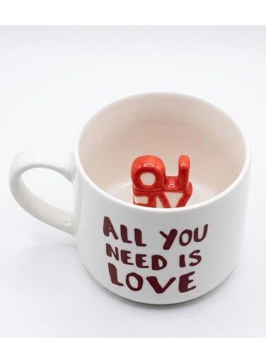 White With Red Ceramic Mug 350Ml