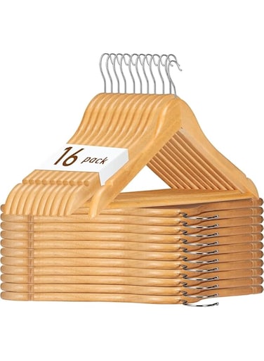 HOUSE DAY Wooden Hanger 16 Pack Wooden Suit Hanger Non-Slip Cloth Hangers Wooden Clothes Hanger Smooth Finish Wooden Coat Hanger Premium Wooden Hangers for Clothes Dress Suit (Natural)
