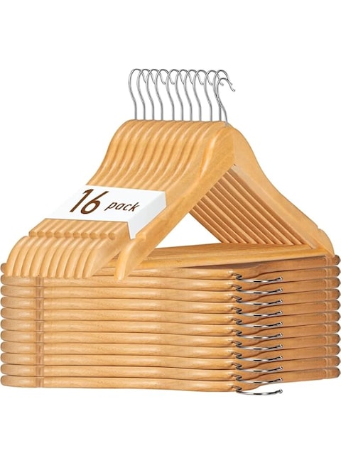 HOUSE DAY Wooden Hanger 16 Pack Wooden Suit Hanger Non-Slip Cloth Hangers Wooden Clothes Hanger Smooth Finish Wooden Coat Hanger Premium Wooden Hangers for Clothes Dress Suit (Natural)