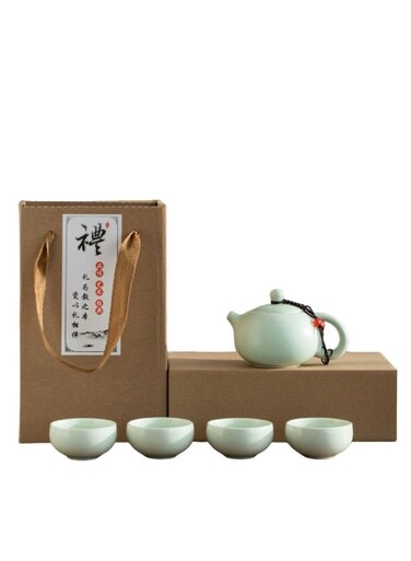 5-piece teacup and teapot ceramic creative gift box set, suitable for outdoor and camping, light green