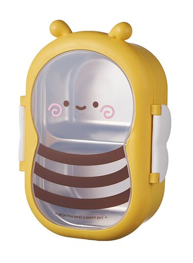 Stainless Steel Lunch Box for Kid School Insulated Bento Lunch Box 2 Compartment Divided Lunch Containers with Lids Leakproof BFA Free Dishwasher Safe Bee Yellow.