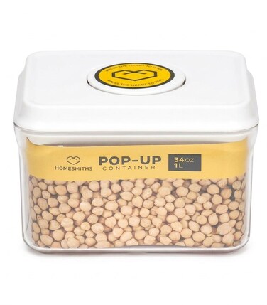 Homesmiths Airtight 1L Rectangular Food Storage Container with Pop-Up Lid, Clear, BPA-Free, Stackable for Kitchen &amp; Pantry Organization