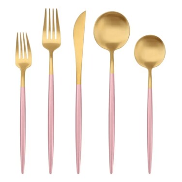 MAAC Home Radiant Pink and Gold Cutlery Assortment - Set of 20 Luxurious Elegant Durable and Classic Premium Design Cutlery Set Perfect for everyday use, and get together, restaurant, banquet
