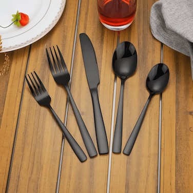 MAAC Home Bold Black Cutlery Set for Modern Kitchen - Set of 5 Luxurious Elegant Durable and Classic Premium Design Cutlery Set Perfect for everyday use, and get together, restaurant, banquet