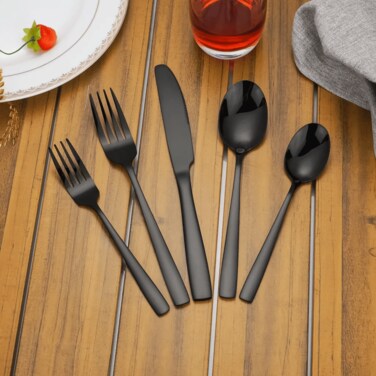 MAAC Home Bold Black Cutlery Set for Modern Kitchen - Set of 30 Luxurious Elegant Durable and Classic Premium Design Cutlery Set Perfect for everyday use, and get together, restaurant, banquet