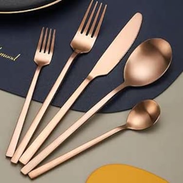 MAAC Home طقم أدوات مائدة أنيق من الذهب الوردي لحفلات الزفاف - مجموعة من 5 أدوات مائدة فاخرة أنيقة متينة وكلاسيكية بتصميم فاخر مثالية للاستخدام اليومي ، والالتقاء ، مطعم ، مأدبة