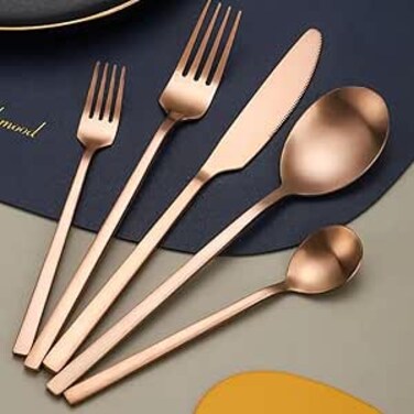 MAAC Home طقم أدوات مائدة أنيقة من الذهب الوردي لحفلات الزفاف - مجموعة من 30 مجموعة أدوات مائدة فاخرة أنيقة متينة وكلاسيكية بتصميم ممتاز مثالية للاستخدام اليومي ، والالتقاء ، مطعم ، مأدبة