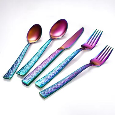 MAAC Home Bright Rainbow Color Cutlery for Summer Parties - Set of 10 Luxurious Elegant Durable and Classic Premium Design Cutlery Set Perfect for everyday use, and get together, restaurant, banquet