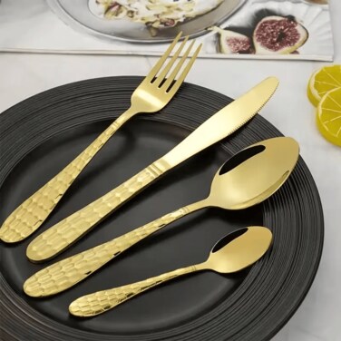 MAAC Home Regal Gold Cutlery for Grand Occasions - Set of 16 Luxurious Elegant Durable and Classic Premium Design Cutlery Set Perfect for everyday use, and get together, restaurant, banquet