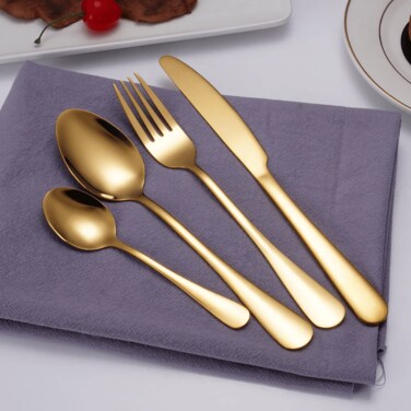 MAAC Home Shimmering Gold Cutlery for Fine Dining - Set of 4 Luxurious Elegant Durable and Classic Premium Design Cutlery Set Perfect for everyday use, and get together, restaurant, banquet