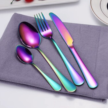 MAAC Home Colorful Rainbow Color Cutlery for Festive Feasts - Set of 24 Luxurious Elegant Durable and Classic Premium Design Cutlery Set Perfect for everyday use, and get together, restaurant, banquet