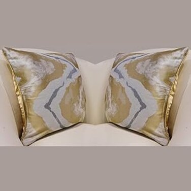 MAAC هوم طقم من 2 غطاء وسادة متعدد الألوان طباعة على خلفية بيضاء غطاء وسادة فاخر - رمادي وذهبي تصميم عصري فاخر أنيق لسرير أريكة (غطاء وسادة فقط)