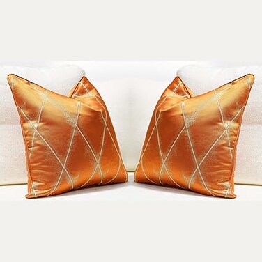 MAAC مجموعة منزلية من 2 غطاء وسادة أغطية وسائد فاخرة باللون الذهبي والبرتقالي بريميوم مودرن الحد الأدنى تصميم أنيق لأريكة أريكة كرسي سرير (غطاء وسادة فقط)