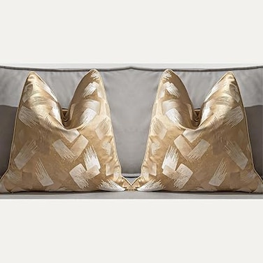 MAAC مجموعة منزلية من 2 غطاء وسادة أغطية وسائد فاخرة باللون الذهبي والأبيض تصميم أنيق حديث ممتاز لكرسي سرير أريكة أريكة (غطاء وسادة فقط)