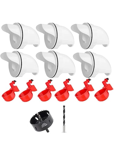 WEMOVE Chicken Feeder and Chicken Water Cups, Automatic 6pcs Chicken feeders Port and 6pcs Chicken waterers Cups, Rodent Proof Rain Proof Poultry Feeder Kit for DIY Chicken Feeders No Waste