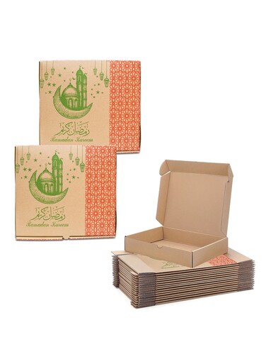Pack of 50 Small Ramadan Kareem Kraft Paper Food Container - Iftar Meal Box, Takeout Box for Snacks and Desserts