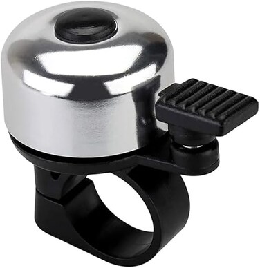 جرس دراجة سبارتان - فضي/صغير، جرس صغير الحجم يُثبّت على الجانب الأيسر، مصنوع من الألومنيوم والبلاستيك الهندسي، مقاوم للصدأ، مقاوم للتقادم، يناسب مقابض الدراجات بقطر 21-22 مم