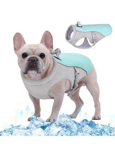 Kuoser Dog Cooling Vest, Evaporative Cooling Coat for Dogs, Breathable Pet Cooling Jacket, Safety Reflective Puppy Ice-Cooling Harness Coat, Sun-Proof Dogs Cooler Vest for Activity, Blue