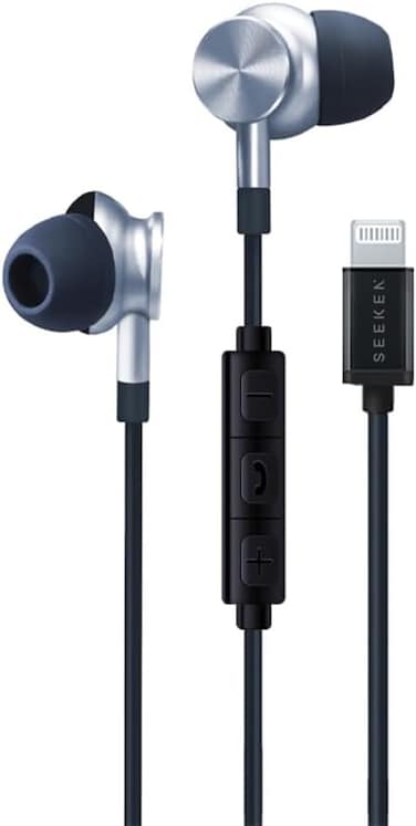 SEEKEN Wired Stereo Earphone with iOS Connector - Black, High-Resolution Audio, Long Battery Life, Premium Design, High-Quality.