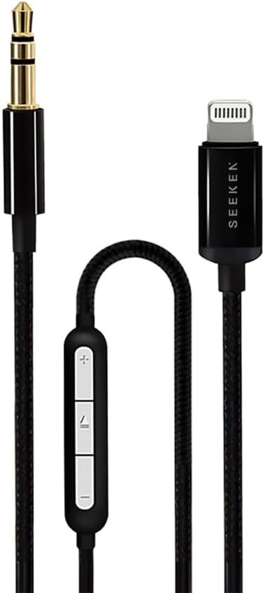 SEEKEN IOS AUX with Microphone 3.5 mm Cable - Black, Fast Charging, Premium Design, High-Quality.