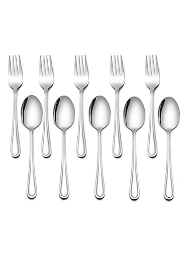 Children Silverware Set, 10 Pieces Kids Forks, and Spoons Silverware Set, Stainless Steel Toddler Utensils Flatware Set, Child Cutlery Set for Home Preschools Outdoor Dinner Travel, Dishwasher Safe