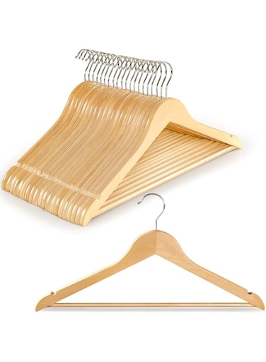 TOPIA HANGER Wooden Coat Hangers 20 Pack, Natural Wood Suit Hangers with Non Slip Pants Bar, 360&deg; Swivel Hook and Shoulder Notches for Camisole, Jacket, Pants, Smooth Finish Clothes Hangers - CT34N20&hellip;
