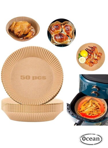 50 Pcs Air Fryer Disposable Paper Liner Cooking Paper for Air Fryer Non-Stick Air Fryer Liners Baking Paper for Air Fryer Oil-proof Food Grade Parchment for Baking Roasting Microwave