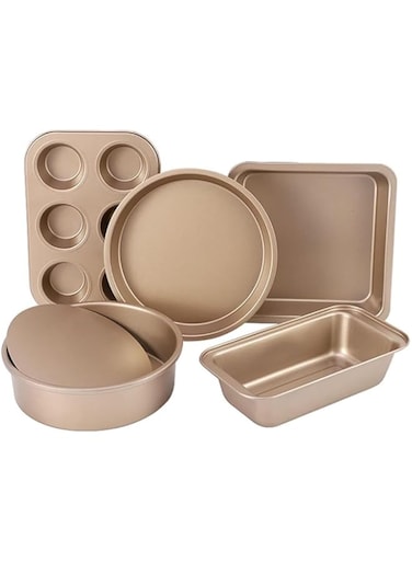 NC 5 Pieces Bakeware Set, Carbon Steel Nonstick Baking Pans,Oven Baking Set,with Springform Pan, 6-Cup Muffin Pan, Square Roasting Pan, Pizza Baking Tray, Rectangular Toast Box, Kitchen Baking Tools