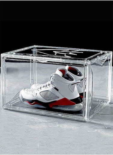 Shoe Storage Box Clear Shoe Organizer for Closet Stackable Shoe Boxes Storage Bins Foldable Shoe Rack Large Shoe Box Sneaker Holder Container Shoe Display Case with Magnetic Door (1 PCS)