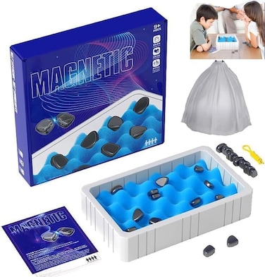 WHITE GAINS Magnetic Chess Set -Portable Travel Chess Game with 20 Magnetic Stones, Sponge &amp; Rope Loop Boards &ndash; Family Strategy Game for Kids &amp; Adults, Educational Brain-Boosting Gift