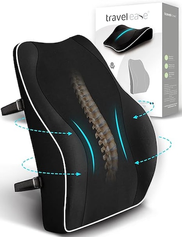 Ergonomic Lumbar Support Cushion, Memory Foam Back Support for Car Seat Office Chair Gaming Chair, Backrest with Skin-friendly Cover &amp; Dual Adjustable Straps, Black