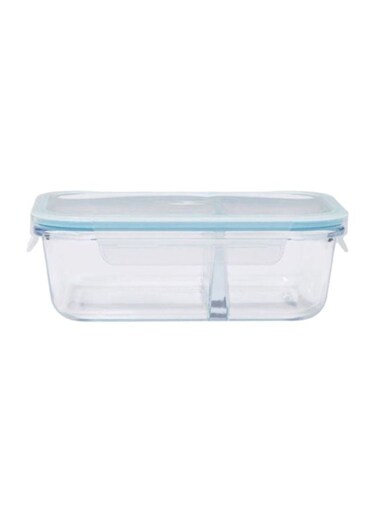 Boro Pro Rectangular Divided Food Storage Container With Lid Blue/Clear 1050ml