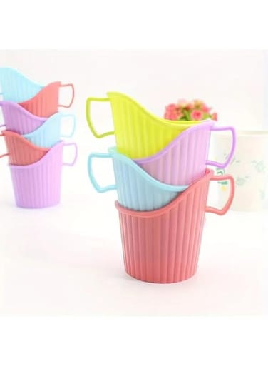 Brownish Arte Reusable Paper Cup Holders with Handles   Heat-Resistant Plastic Cup Stands for Hot and Cold Beverages   Set of 5 Multicolor Drinkware Accessories.