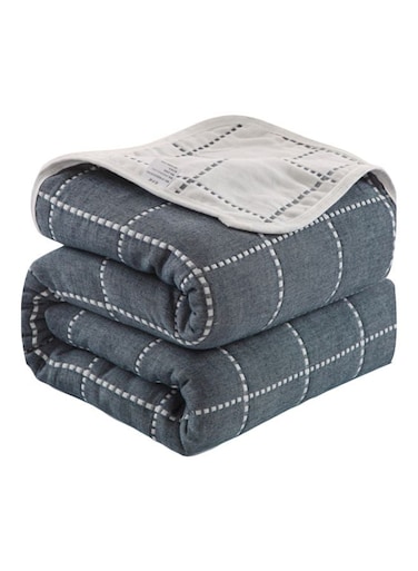 Throw Blanket Cotton Grey/White 120x150centimeter