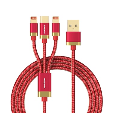 SEEKEN LIGHTING CABLE 3 IN 1- RED   Fast Charging   Braided Cable   Anti Bending   Premium Design   High-Quality.