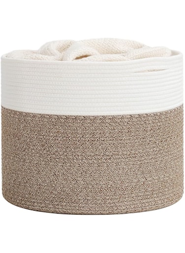 Goodpick Large Cotton Rope Basket 15.8"x15.8"x13.8"-Baby Laundry Basket Woven Blanket Basket Nursery Bin