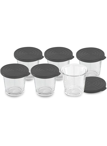 MOULINEX Set of 6 Verrines for Cookeo, Glass Jars with silicone lid, Transparent/Black, XA606000