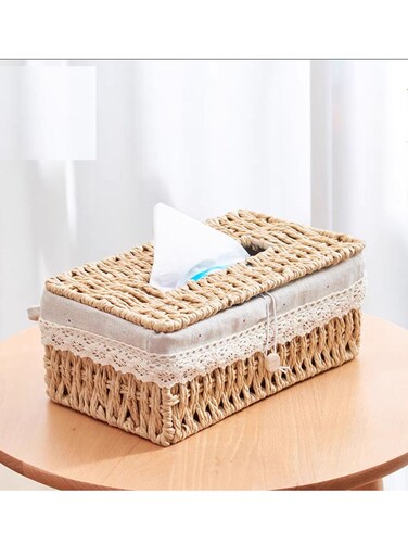 Case with Cover Hand Wooven Tissue Box Organizer Dispenser Kleenex Box with Cover Napkin Holder Napkin Dispencer For Home Office Car