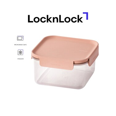 LocknLock Classic Plus Square Food Container 1.25L &ndash; Pink, 4-Side Locking, Stackable &amp; Leakproof