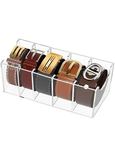 NOSKIN Belt Organizer for Closet，Belt Holder for Closet，Tie and Belt Organizer for Closet,Belt Organizer with 5 Compartments Display Case