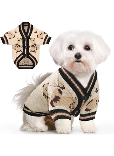 XGDMEIL Small Dog Sweaters Cute Bear Knitted Dog Clothes for Small Medium Dogs Soft Pet Puppy Cat Knitting Outfits Fall Winter Warm Boy Girl Dog Knitwear Coat Apparel (Beige,M)