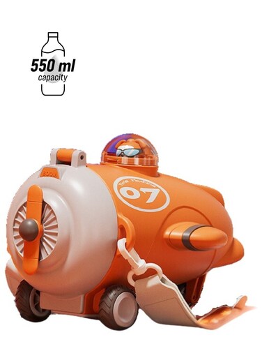 550ml Airplane-Shaped Kids Water Bottle   BPA-Free Silicone Straw   Leakproof &amp; Drop-Resistant   with Shoulder Strap   Gift for Boys &amp; Girls(Orange))