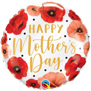 18" Mother&rsquo;s Day Pretty Poppies Foil Balloon &ndash; Floral Decor for Brunch &amp; Home Celebrations