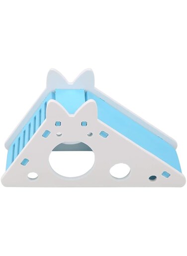 SWIUKPHE Pet Hamster House with Stair and Slides, Odorless Wooden Home DIY Hideout Exercise Toys Living for Squirrels Gerbils Hamsters Golden Bears Small Animals (Blue)